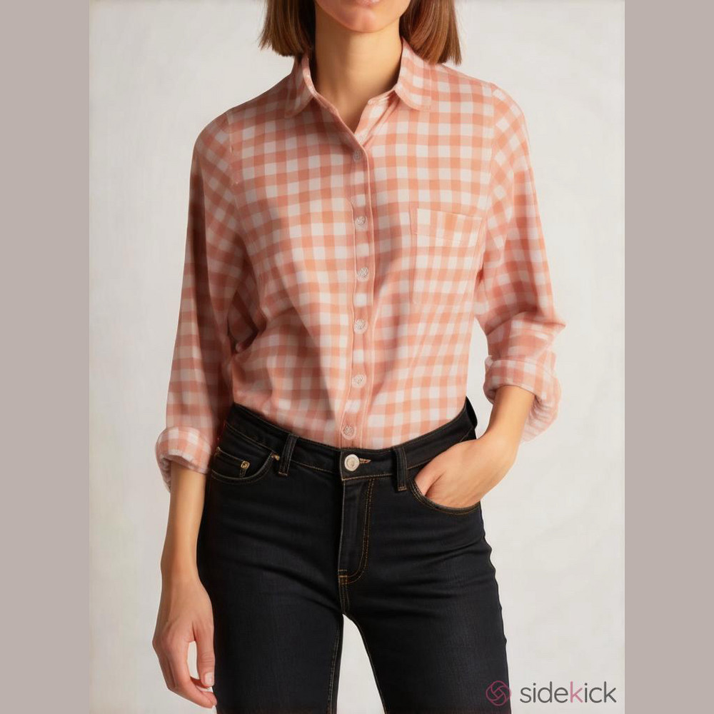 J.Crew Peach and White Plaid Shirt womens size small summer vibes cool cotton